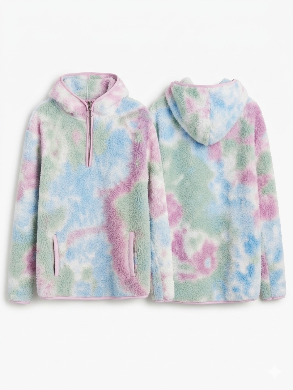 Forever 21 Pastel Tie-Dye Fuzzy Quarter-Zip Pullover